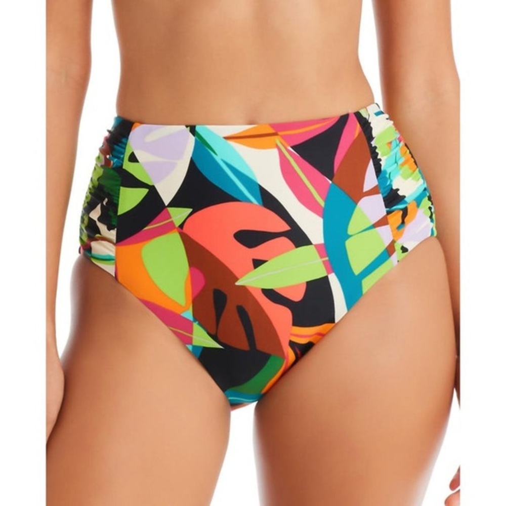 Bar III Women's Tropical Dreams Side- Shirred‎ High-Waist Bikini Bottoms NWT